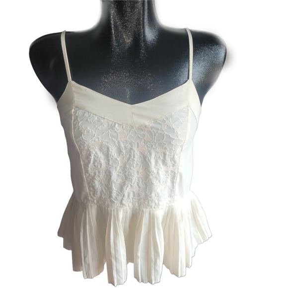 American Eagle Outfitters Tops - American Eagle Cream Lace Cami Top with Peplum Pleated Hemline S
